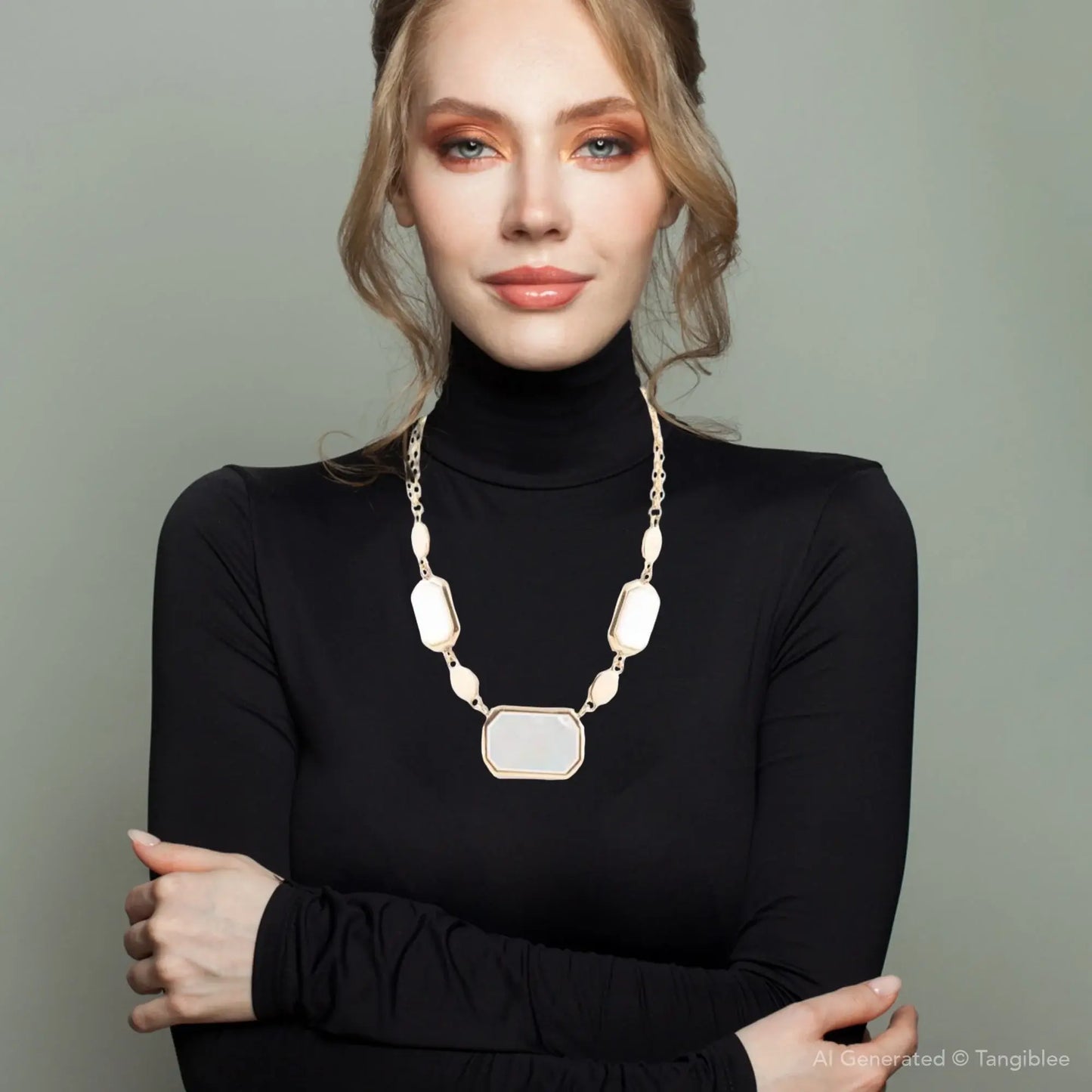 White Mother of Pearl and Golden Bronze Statement Necklace - Barse Jewelry - Flyclothing LLC