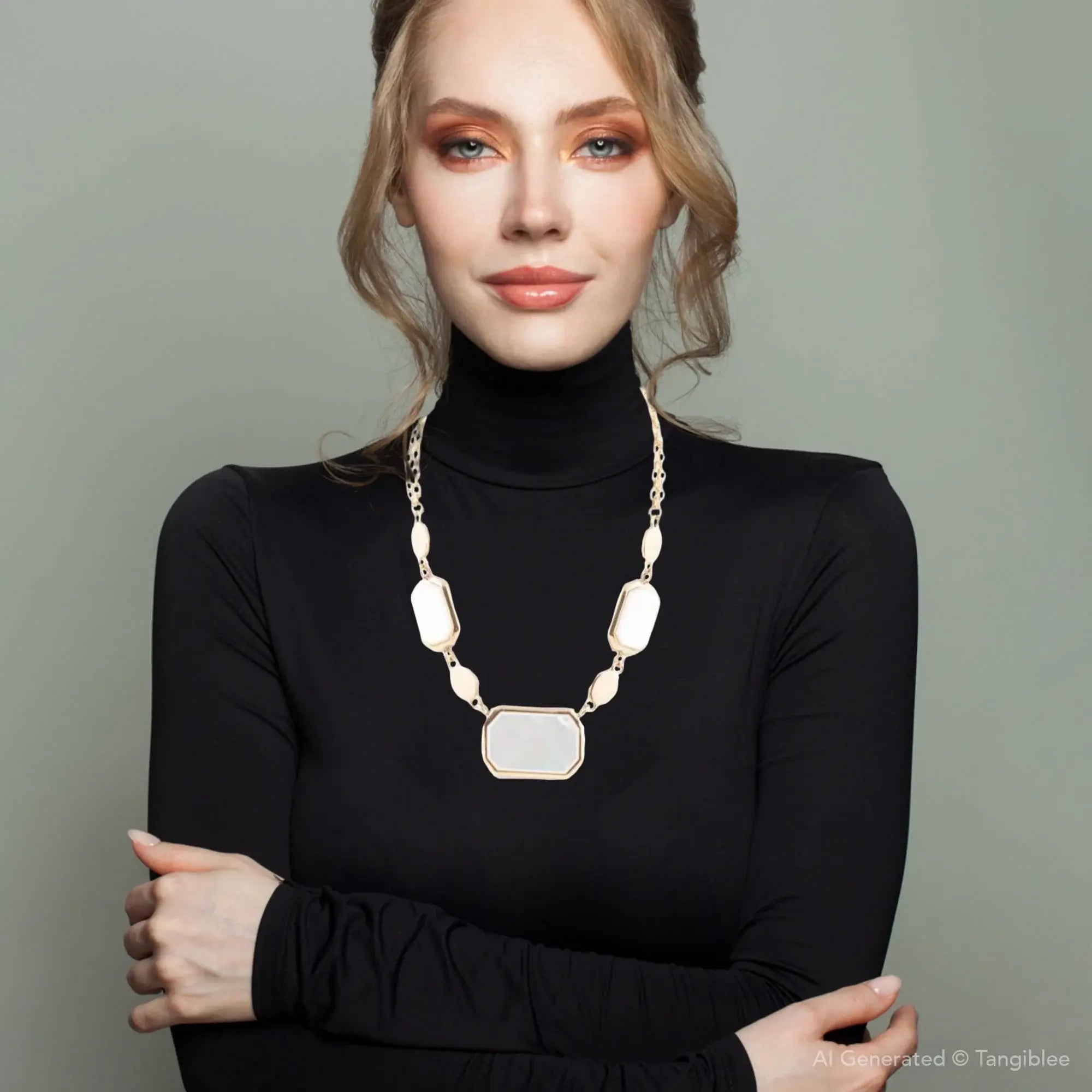 White Mother of Pearl and Golden Bronze Statement Necklace - Barse Jewelry - Flyclothing LLC