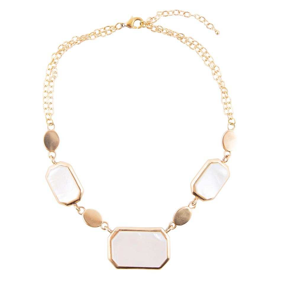 White Mother of Pearl and Golden Bronze Statement Necklace - Barse Jewelry - Flyclothing LLC