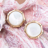 White Mother of Pearl Golden Bamboo Clip Earrings - Barse Jewelry - Flyclothing LLC