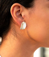 White Mother of Pearl Golden Bamboo Clip Earrings - Barse Jewelry - Flyclothing LLC