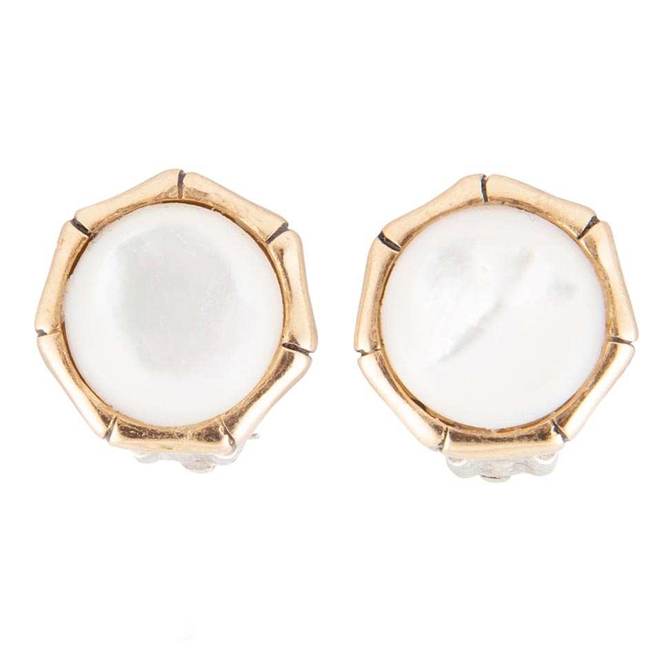 White Mother of Pearl Golden Bamboo Clip Earrings - Barse Jewelry - Flyclothing LLC