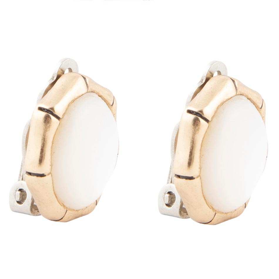 White Mother of Pearl Golden Bamboo Clip Earrings - Barse Jewelry - Flyclothing LLC