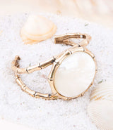 White Mother of Pearl Golden Bamboo Cuff Bracelet - Barse Jewelry - Flyclothing LLC