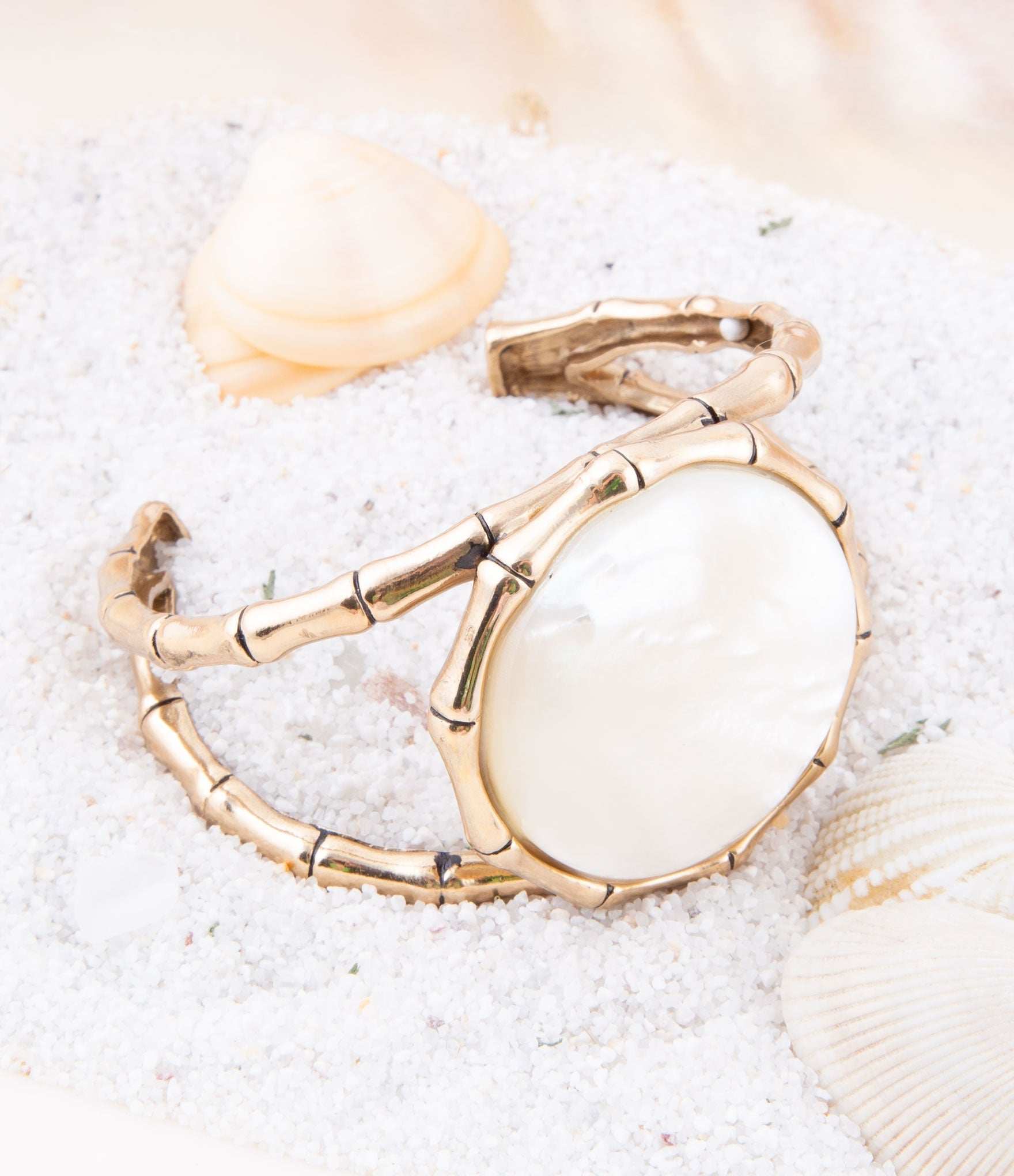 White Mother of Pearl Golden Bamboo Cuff Bracelet - Barse Jewelry - Flyclothing LLC