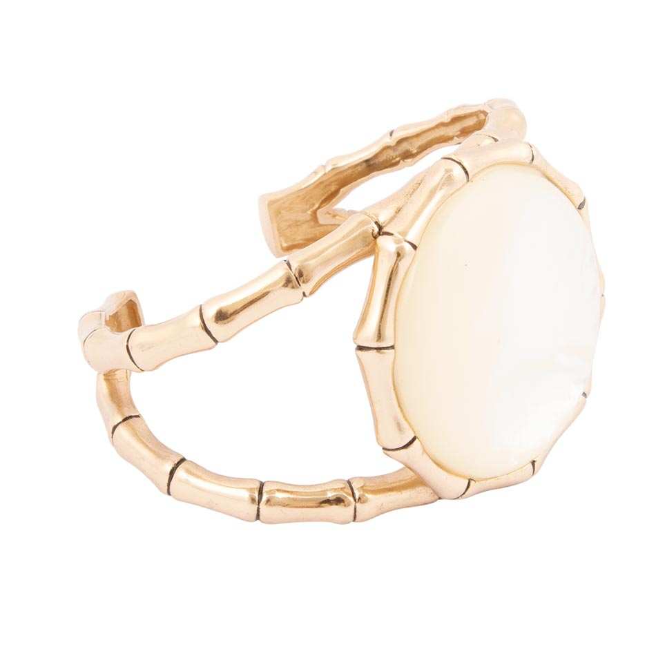 White Mother of Pearl Golden Bamboo Cuff Bracelet - Barse Jewelry - Flyclothing LLC