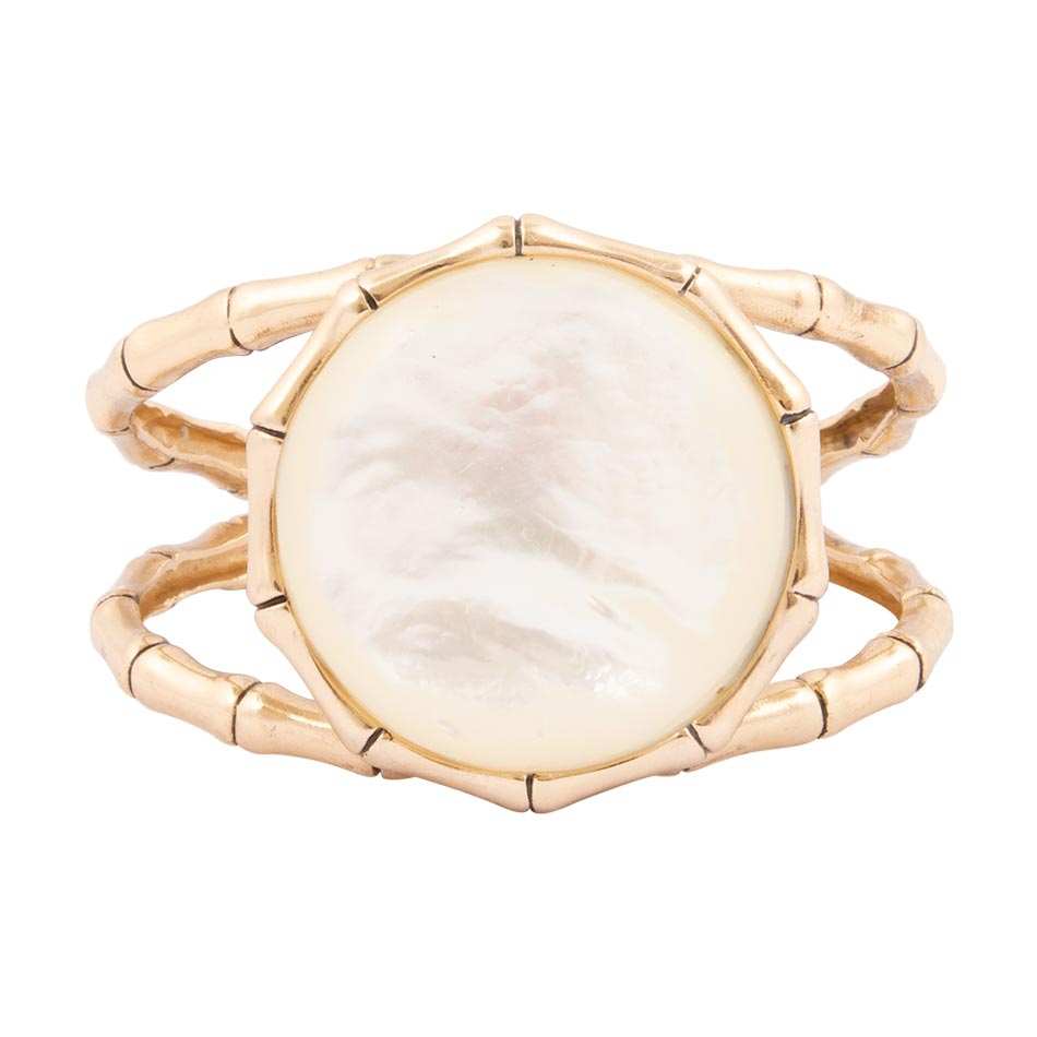 White Mother of Pearl Golden Bamboo Cuff Bracelet - Barse Jewelry - Flyclothing LLC