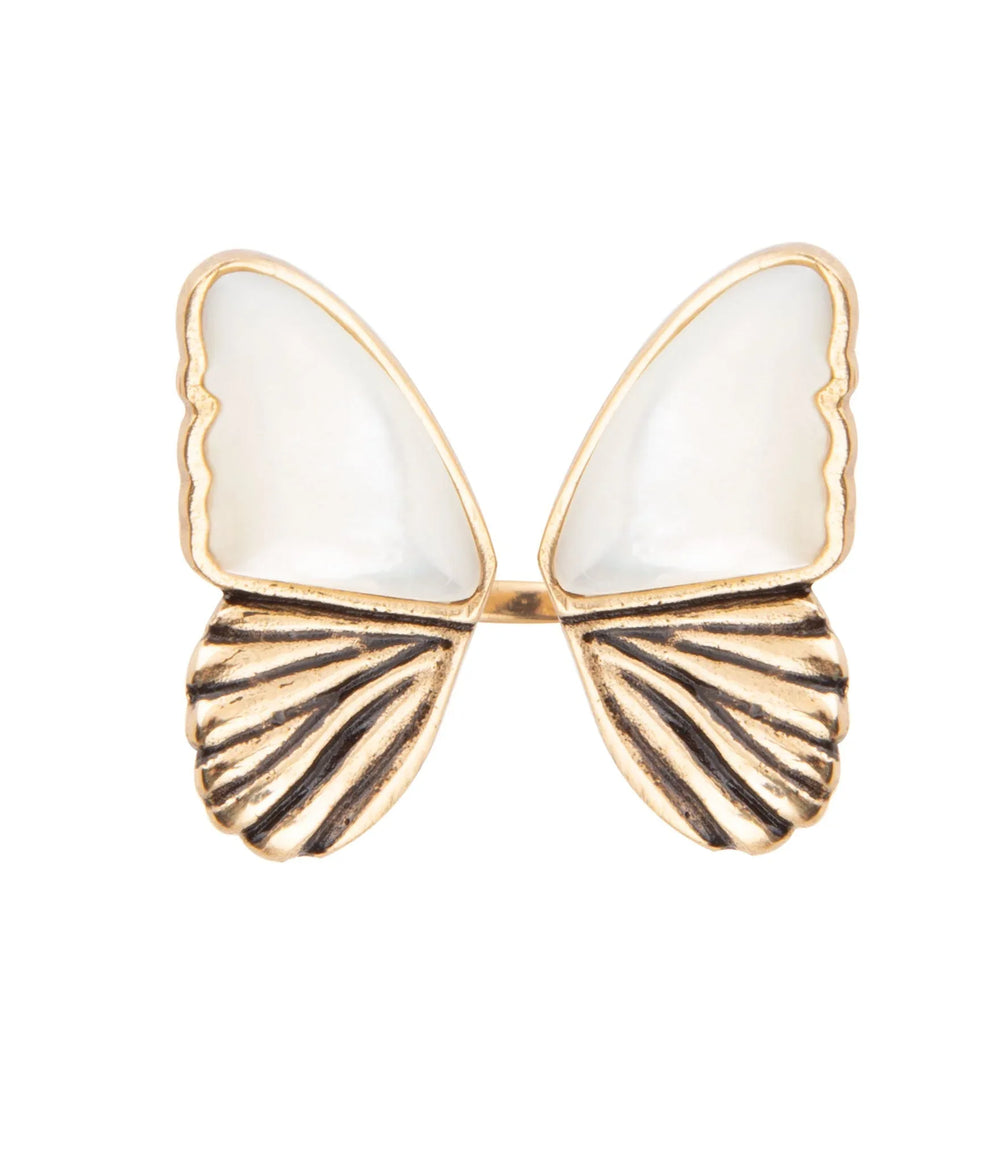 White Mother of Pearl Golden Butterfly Statement Ring - Barse Jewelry - Flyclothing LLC