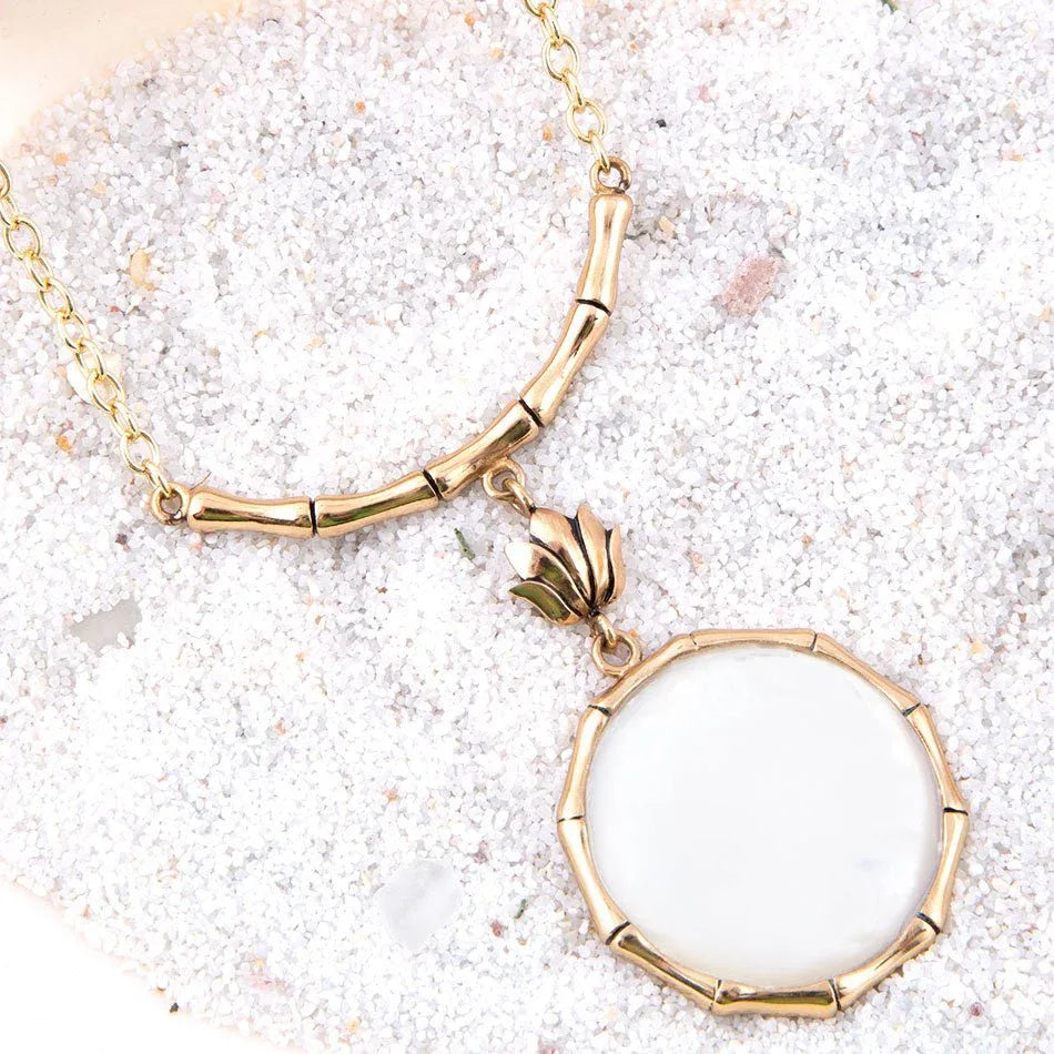 White Mother of Pearl Golden Statement Pendant Necklace - Barse Jewelry - Flyclothing LLC