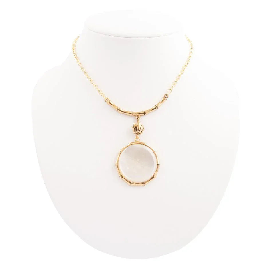 White Mother of Pearl Golden Statement Pendant Necklace - Barse Jewelry - Flyclothing LLC