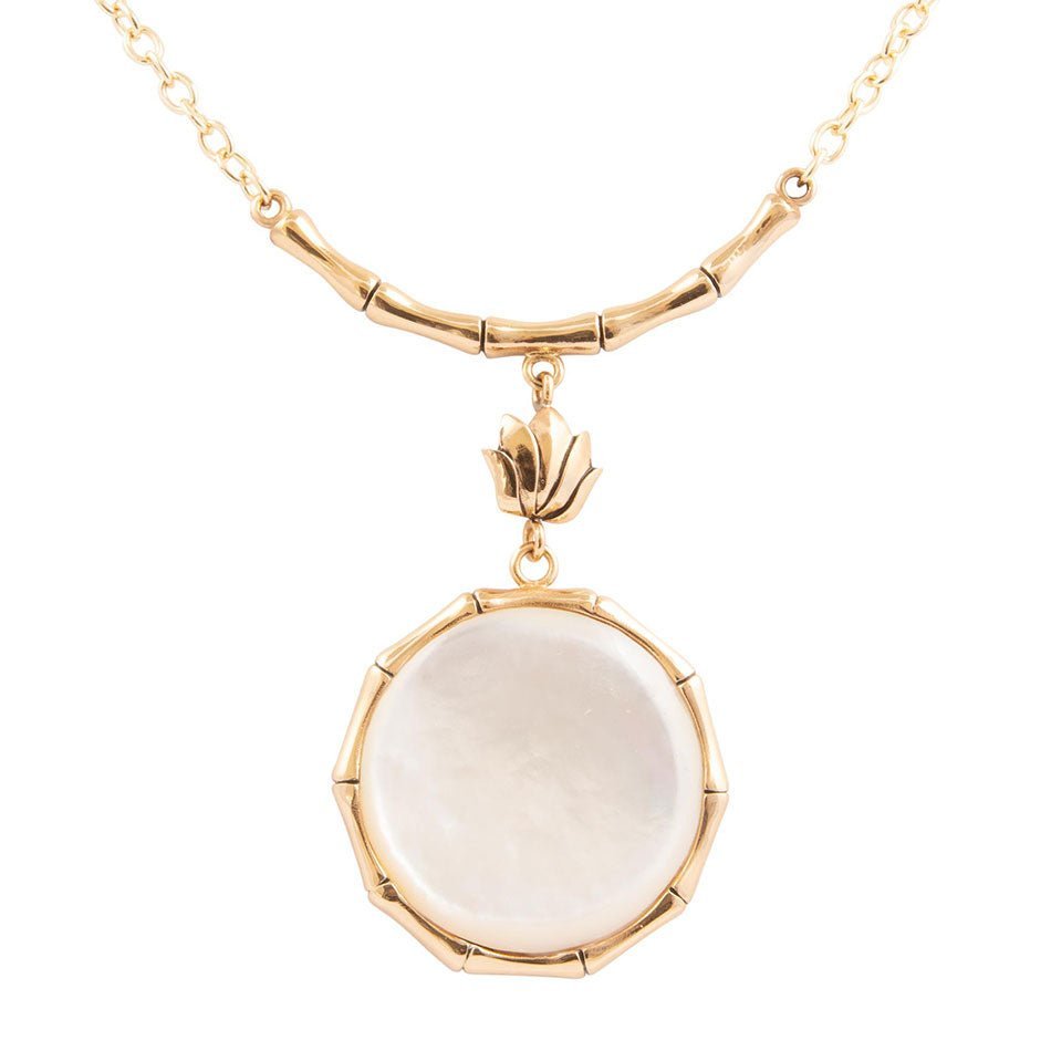 White Mother of Pearl Golden Statement Pendant Necklace - Barse Jewelry