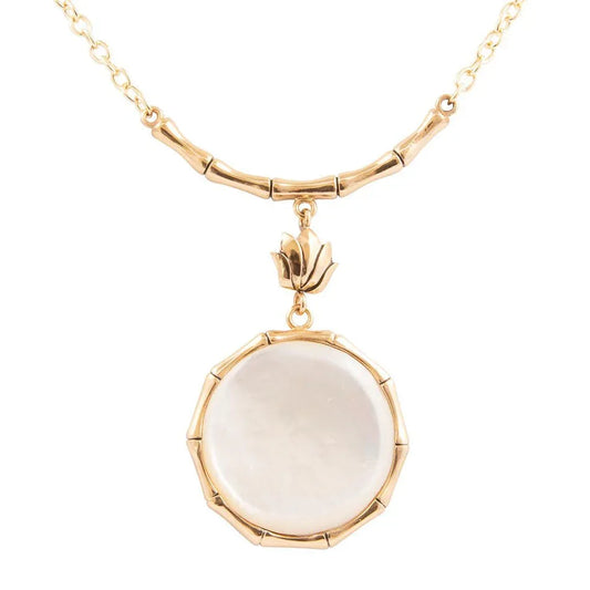 White Mother of Pearl Golden Statement Pendant Necklace - Barse Jewelry - Flyclothing LLC