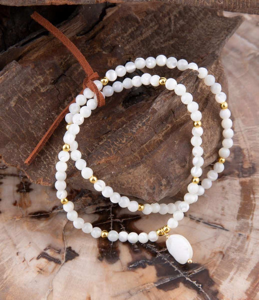 White Mother of Pearl Stretch Golden Bracelet - Barse Jewelry - Flyclothing LLC