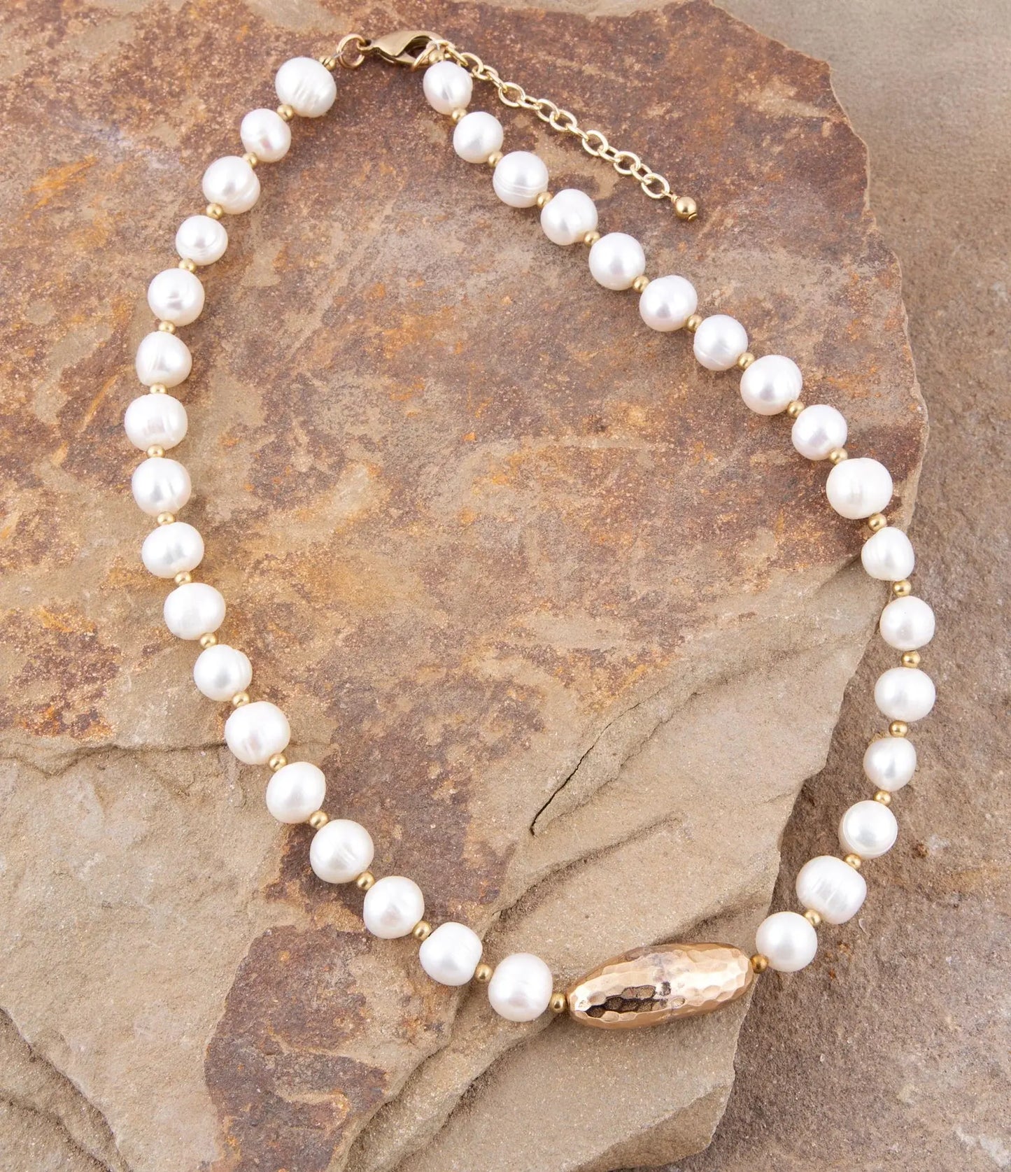 White Pearl Golden Beaded Strand Necklace - Barse Jewelry - Flyclothing LLC