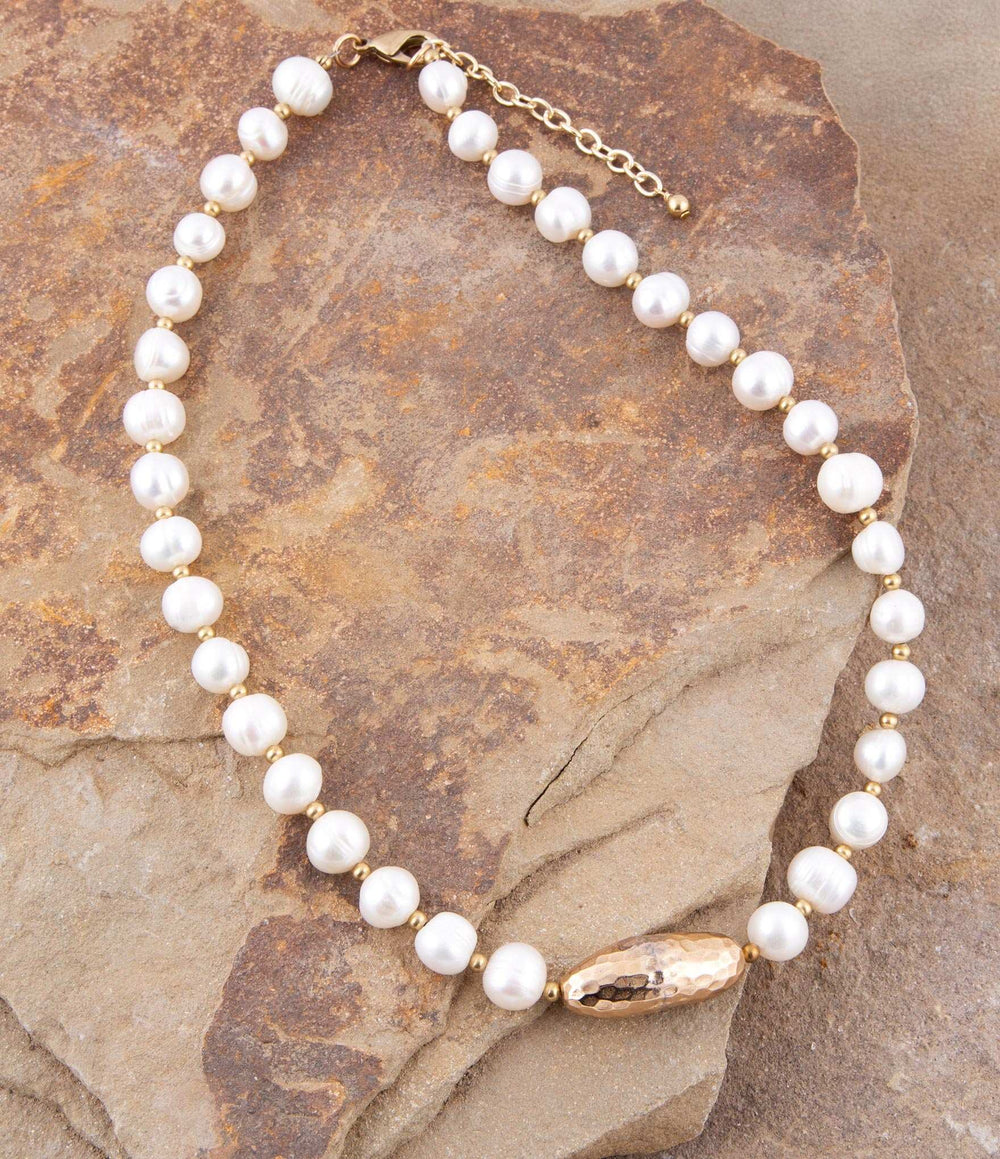 White Pearl Golden Beaded Strand Necklace - Barse Jewelry - Flyclothing LLC