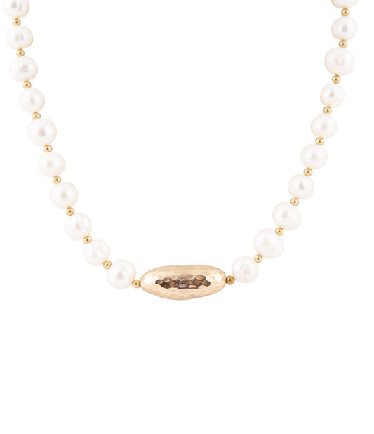 White Pearl Golden Beaded Strand Necklace - Barse Jewelry - Flyclothing LLC