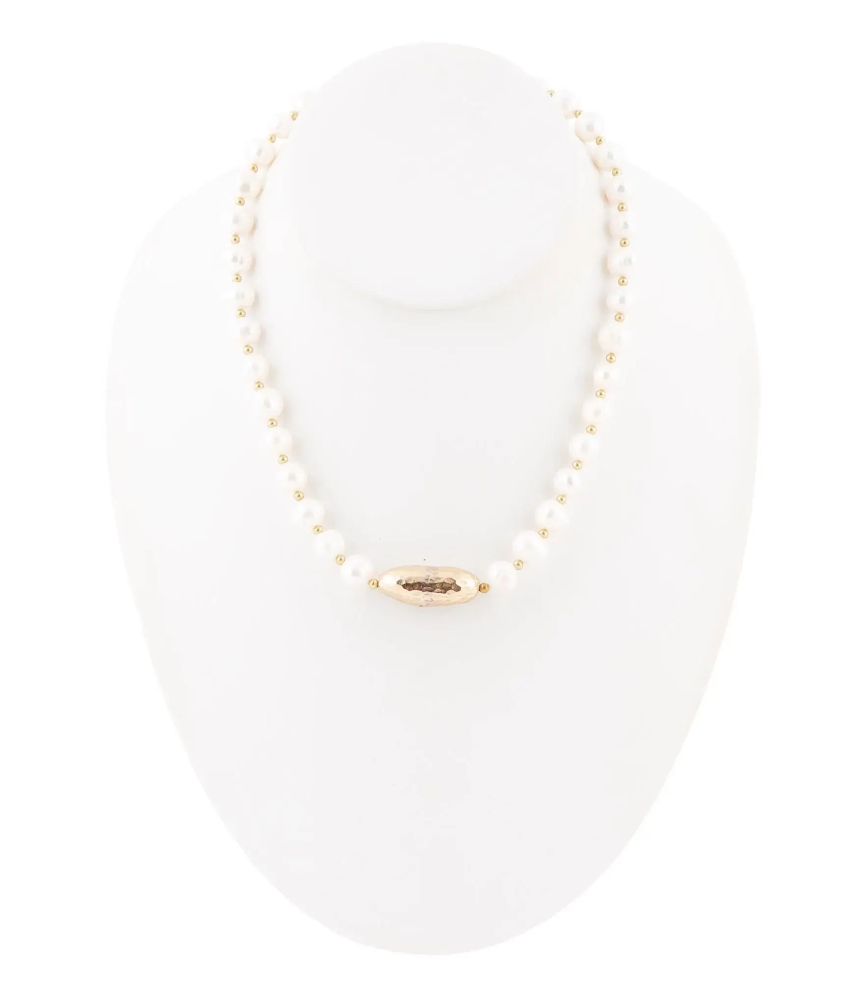 White Pearl Golden Beaded Strand Necklace - Barse Jewelry - Flyclothing LLC