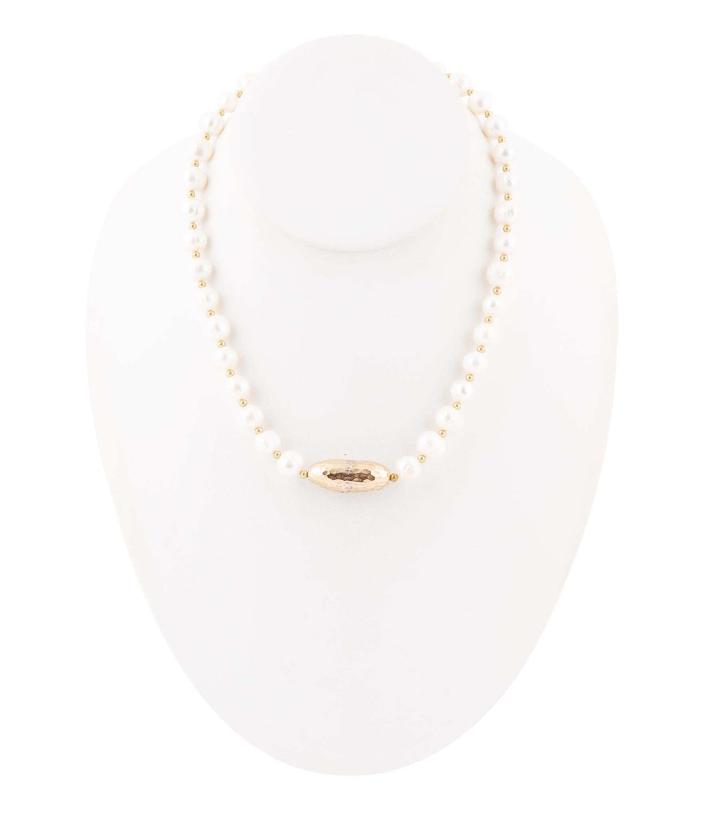 White Pearl Golden Beaded Strand Necklace - Barse Jewelry - Flyclothing LLC