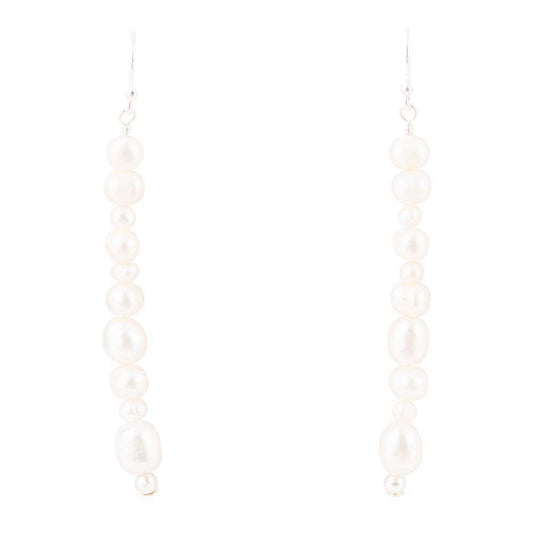 White Pearl Linear Sterling Silver Drop Earrings - Barse Jewelry - Flyclothing LLC
