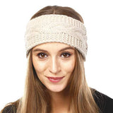 Wide Solid Cable Knit Earmuff Headband Ear Warmer - Madeline Love - Flyclothing LLC