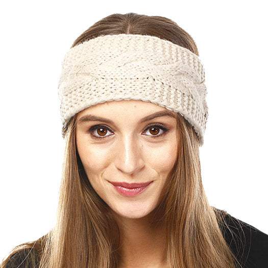 Wide Solid Cable Knit Earmuff Headband Ear Warmer - Madeline Love - Flyclothing LLC