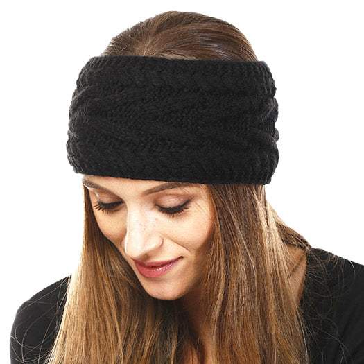 Wide Solid Cable Knit Earmuff Headband Ear Warmer - Madeline Love - Flyclothing LLC