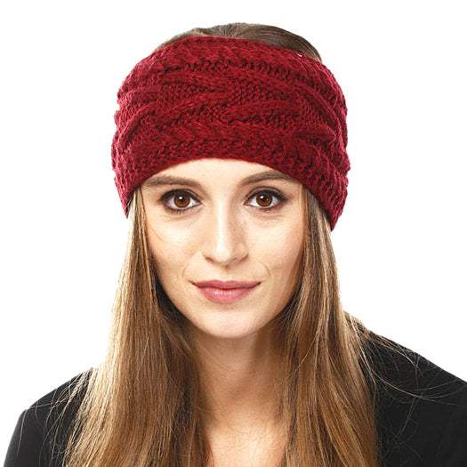 Wide Solid Cable Knit Earmuff Headband Ear Warmer - Madeline Love - Flyclothing LLC