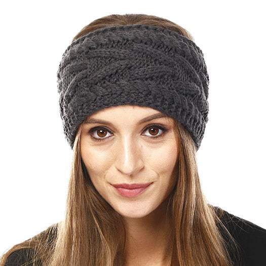 Wide Solid Cable Knit Earmuff Headband Ear Warmer - Madeline Love - Flyclothing LLC
