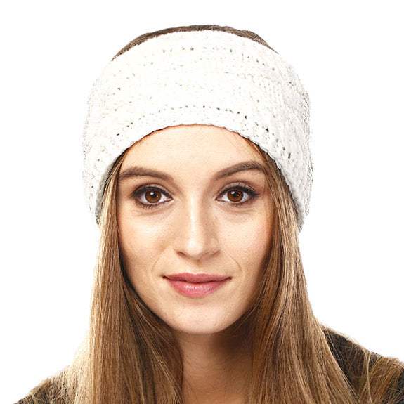 Wide Solid Cable Knit Earmuff Headband Ear Warmer - Madeline Love - Flyclothing LLC