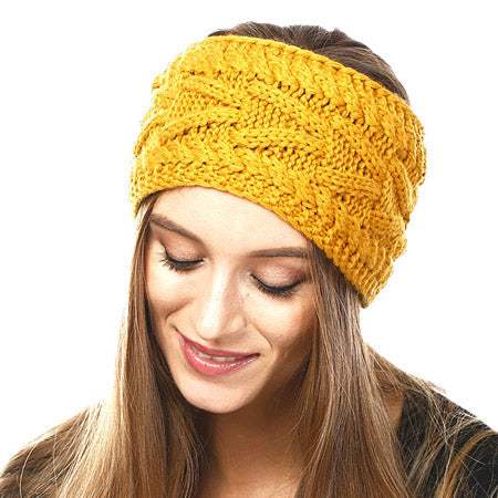 Wide Solid Cable Knit Earmuff Headband Ear Warmer - Madeline Love - Flyclothing LLC