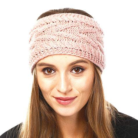 Wide Solid Cable Knit Earmuff Headband Ear Warmer - Madeline Love - Flyclothing LLC