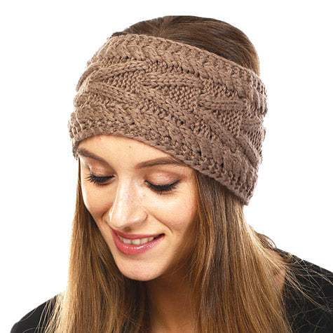 Wide Solid Cable Knit Earmuff Headband Ear Warmer - Madeline Love - Flyclothing LLC