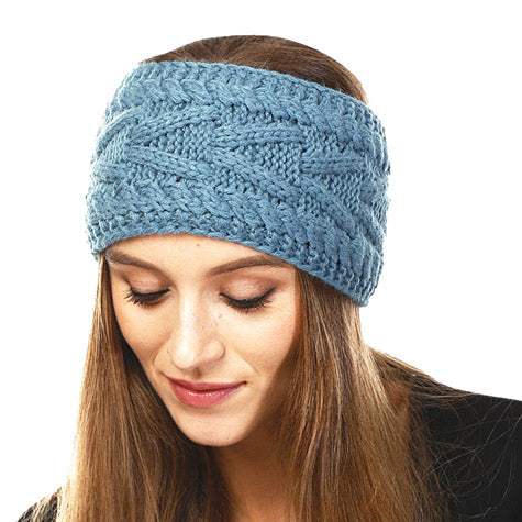 Wide Solid Cable Knit Earmuff Headband Ear Warmer - Madeline Love - Flyclothing LLC