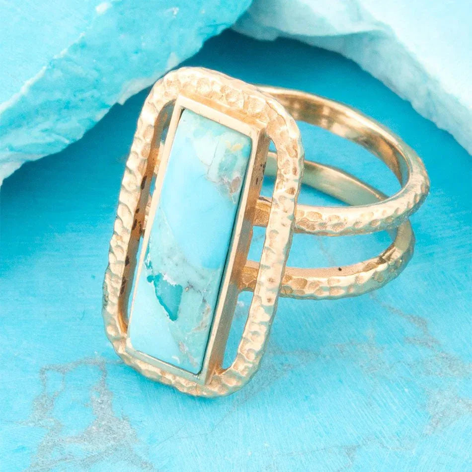 Willa Blue Turquoise Golden Statement Ring - Barse Jewelry - Flyclothing LLC