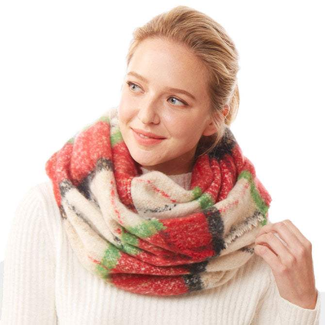 Winter Acrylic Colorful Plaid Check Infinity Scarf - Madeline Love - Flyclothing LLC