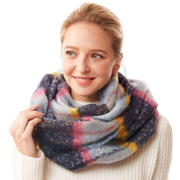 Winter Acrylic Colorful Plaid Check Infinity Scarf - Madeline Love - Flyclothing LLC