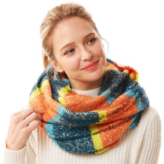 Winter Acrylic Colorful Plaid Check Infinity Scarf - Madeline Love - Flyclothing LLC