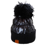 Winter Cozy Puffer Knit Pom Pom Glossy Beanie Hat - Madeline Love - Flyclothing LLC