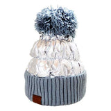 Winter Cozy Puffer Knit Pom Pom Glossy Beanie Hat - Madeline Love - Flyclothing LLC