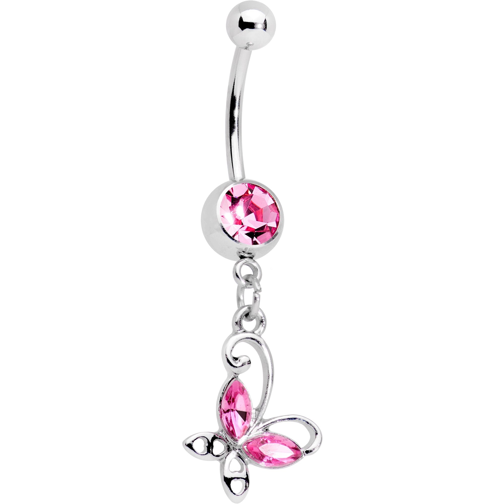 Pink Gem Fancy Free Butterfly Dangle Belly Ring - BodyCandy - Flyclothing LLC