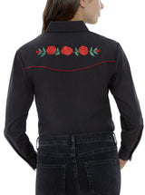 Women's Ely Walker Long Sleeve Western Snap Shirt with Red Rose Embroidery