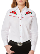 Women's Ely Walker Long Sleeve Western Snap Shirt with Red Rose Embroidery