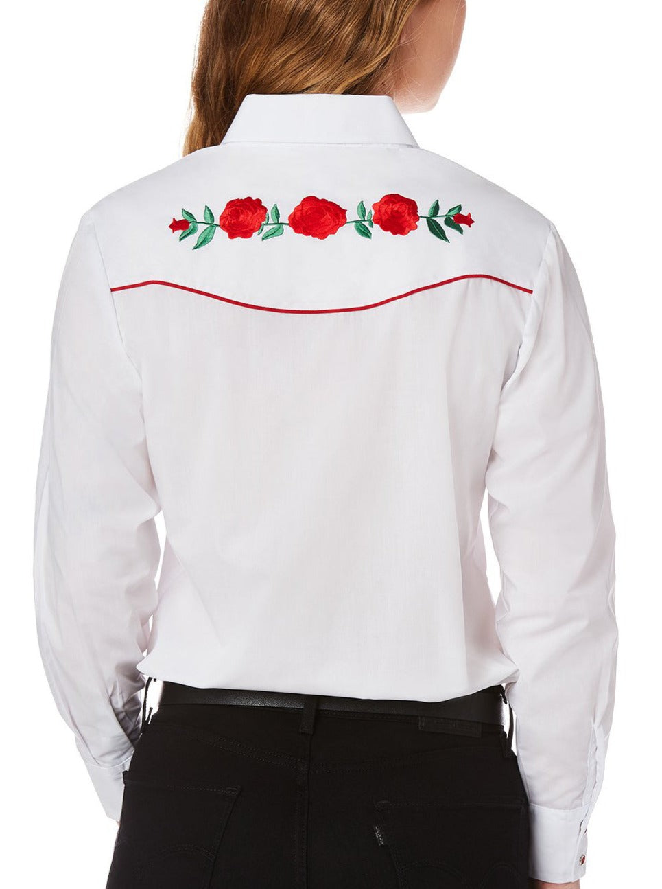 Women's Ely Walker Long Sleeve Western Snap Shirt with Red Rose Embroidery