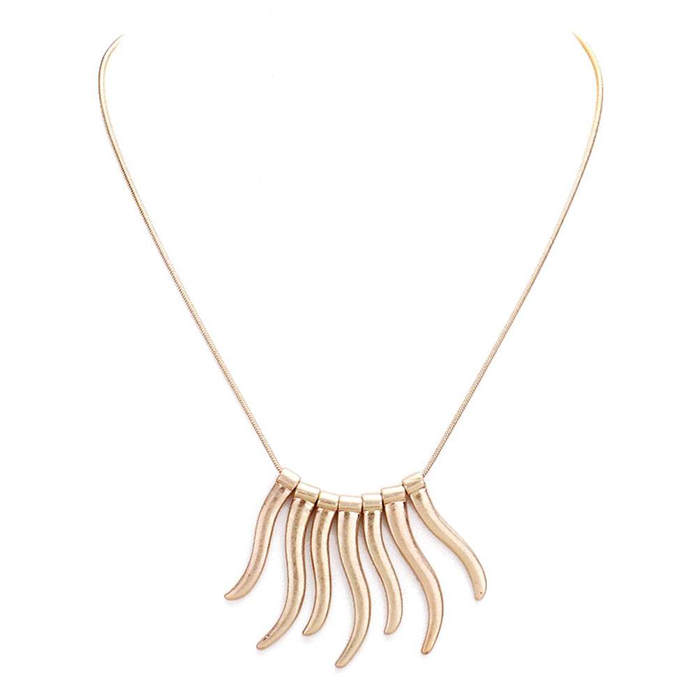 Worn Finish Metal Bar Fringe Necklace Metal Bar Necklace - Madeline Love - Flyclothing LLC