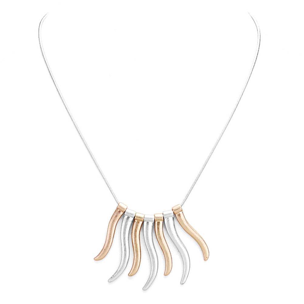 Worn Finish Metal Bar Fringe Necklace Metal Bar Necklace - Madeline Love - Flyclothing LLC