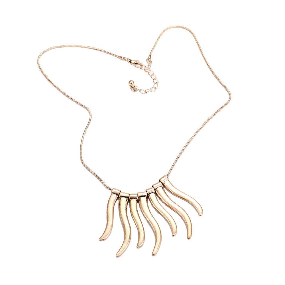 Worn Finish Metal Bar Fringe Necklace Metal Bar Necklace - Madeline Love - Flyclothing LLC