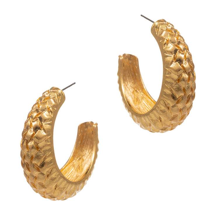 Textured Metal Hoop Earrings - Madeline Love - Flyclothing LLC