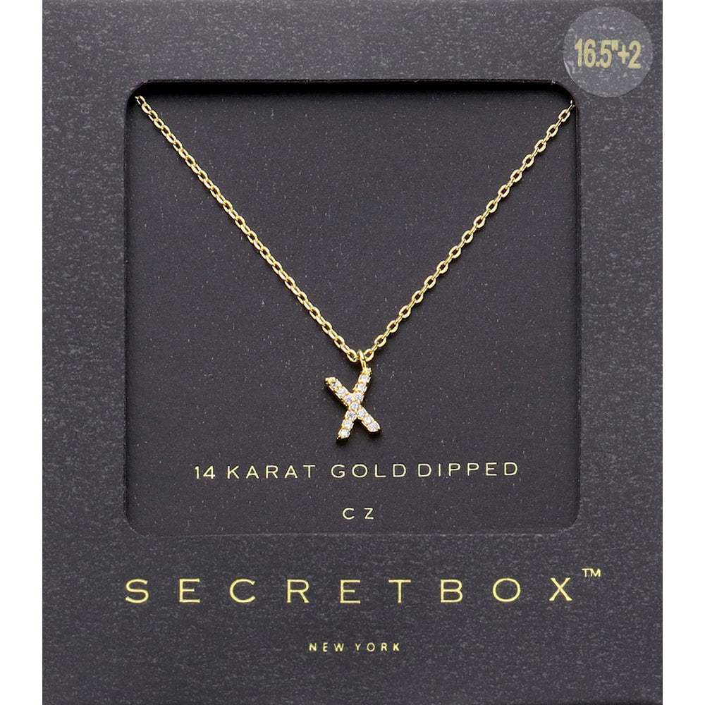 -X- Secret Box 14K Gold Dipped Cubic Zirconia Initial Monogram Pendant Necklace - Madeline Love - Flyclothing LLC