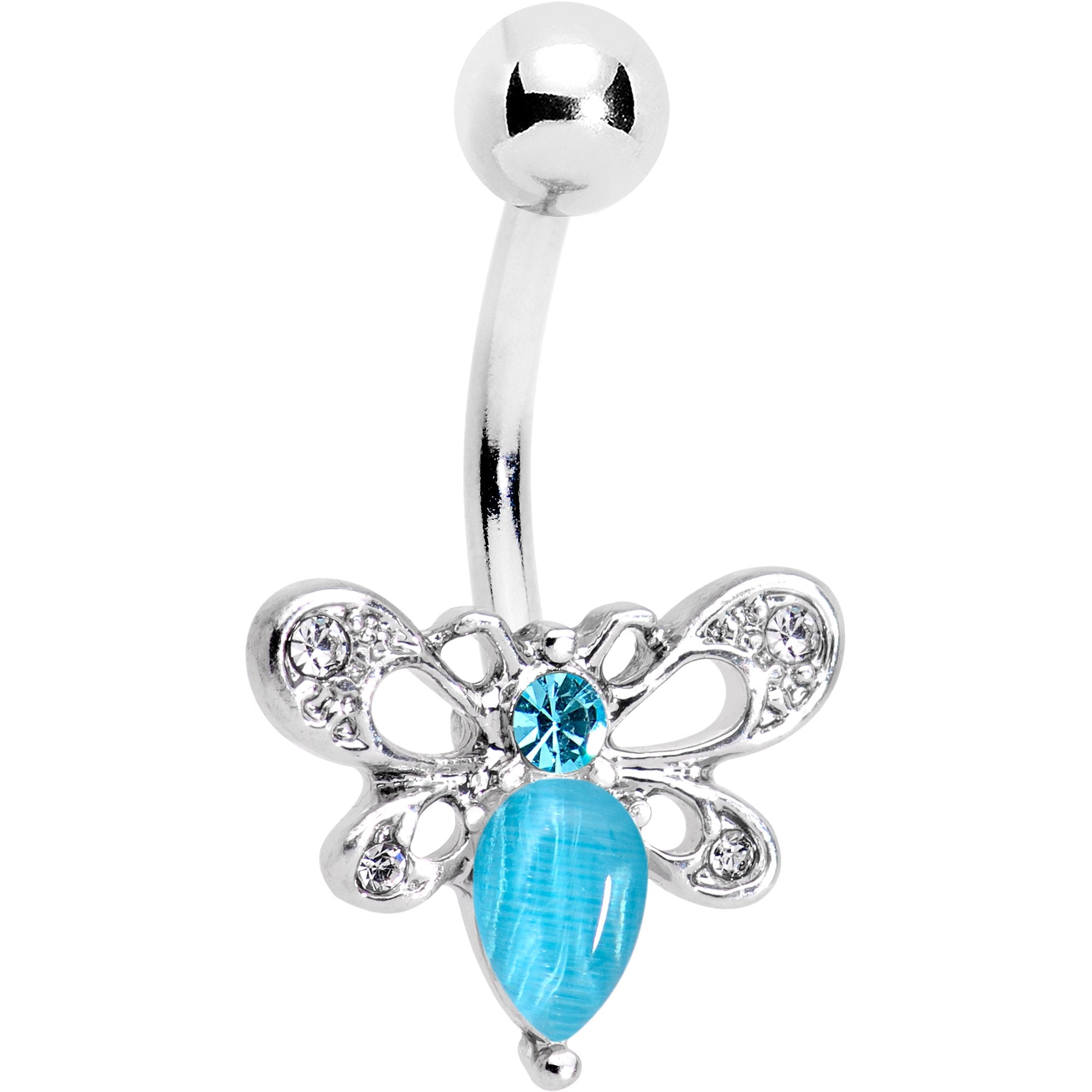 Aqua Gem Honey Butterfly Belly Ring - BodyCandy - Flyclothing LLC