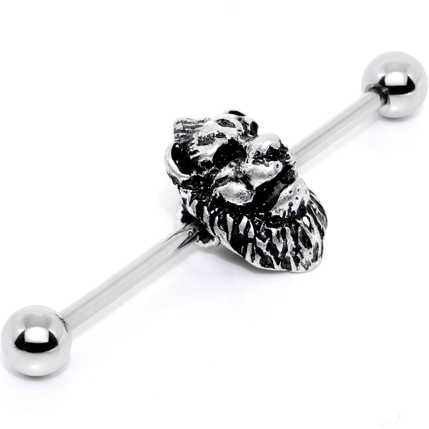 14G Fearsome Roaring Lion Charm Industrial Barbell 38mm - BodyCandy - Flyclothing LLC